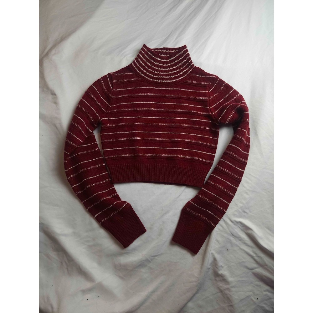 Derek Heart Sweater Womens Small Red White Striped Knit Turtleneck Crop Pullover